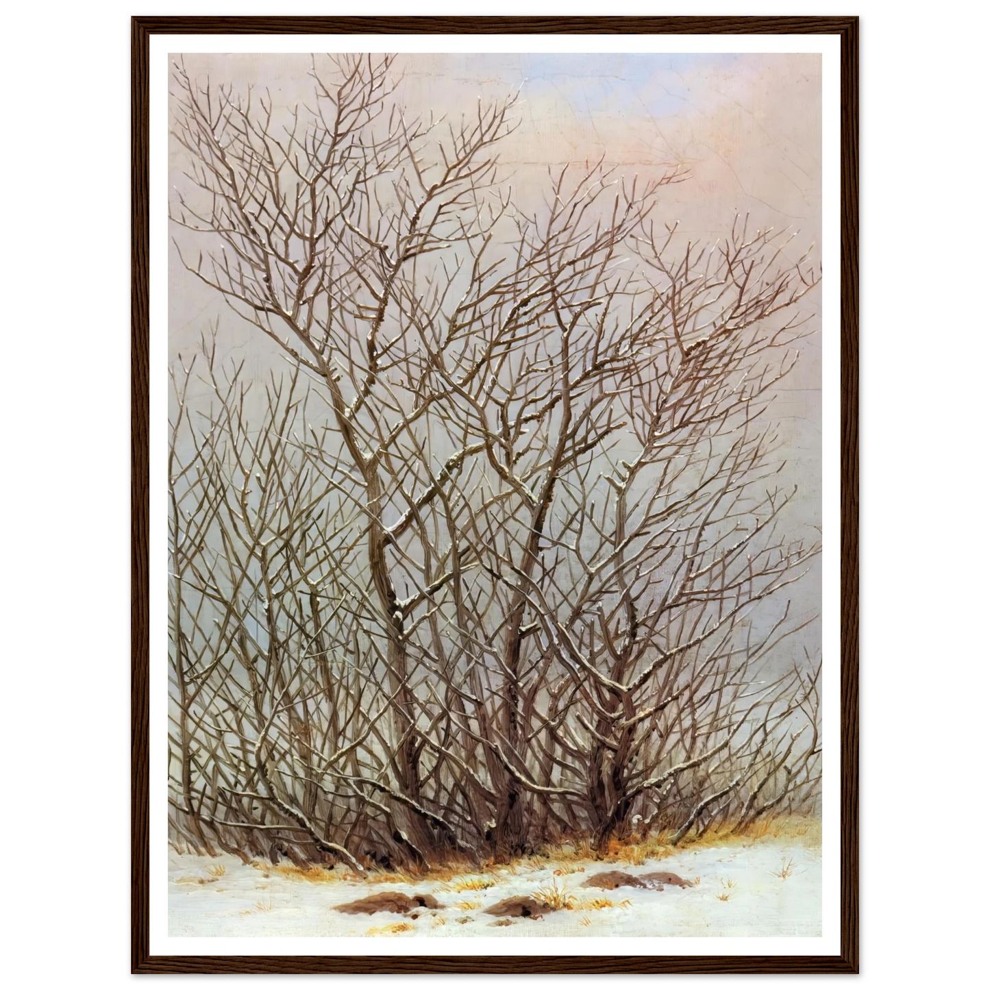 Bushes in the Snow Art Print | Caspar David Friedrich - Framed Poster - 30x40 cm / 12x16″ - Black frame