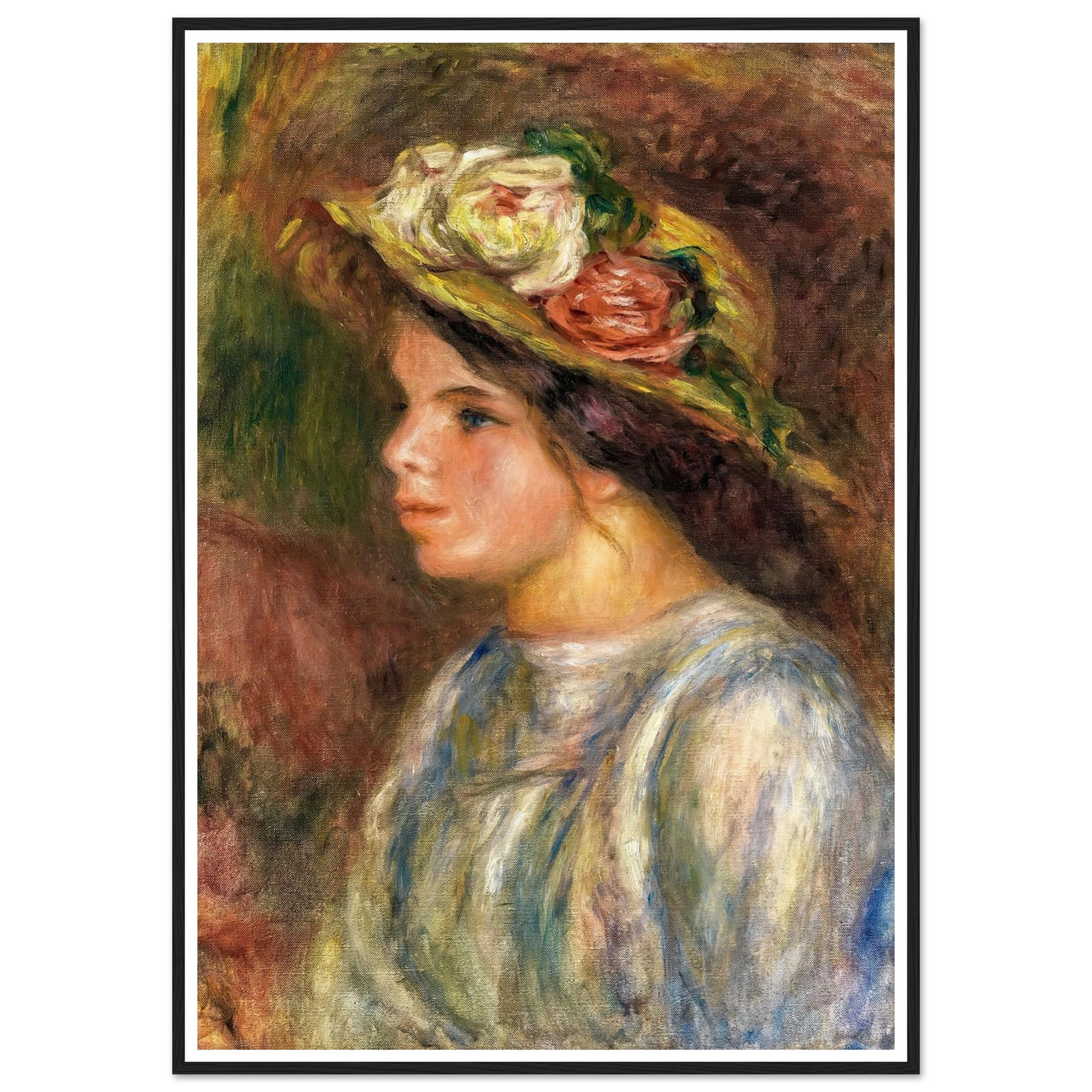 Buste De Femme, Chapeau De Paille Garni (circa 1914) Art Print | Pierre Auguste Renoir - Framed Poster - 30x40 cm / 12x16″ - Black frame