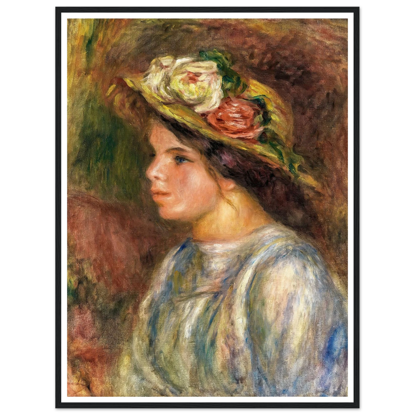 Buste De Femme, Chapeau De Paille Garni (circa 1914) Art Print | Pierre Auguste Renoir - Framed Poster - 30x40 cm / 12x16″ - Black frame