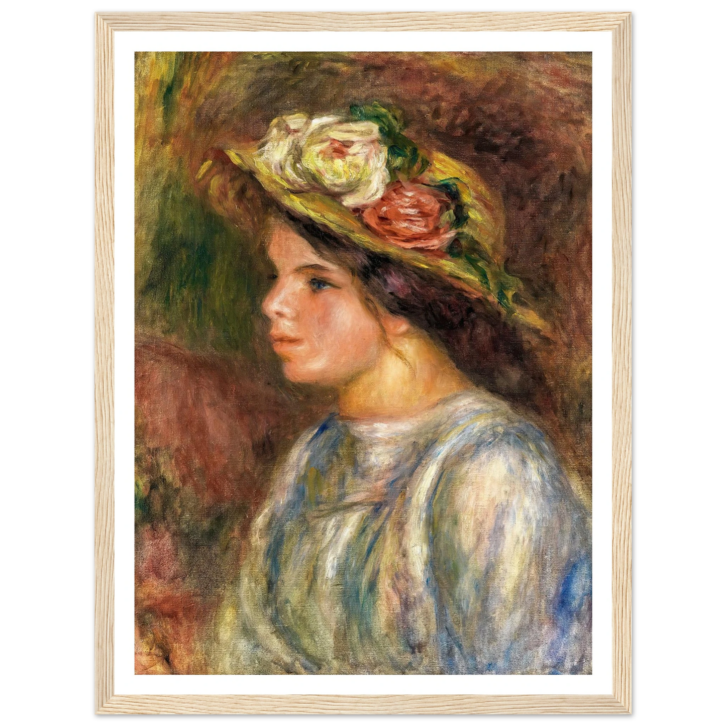Buste De Femme, Chapeau De Paille Garni (circa 1914) Art Print | Pierre Auguste Renoir - Framed Poster - 30x40 cm / 12x16″ - Black frame