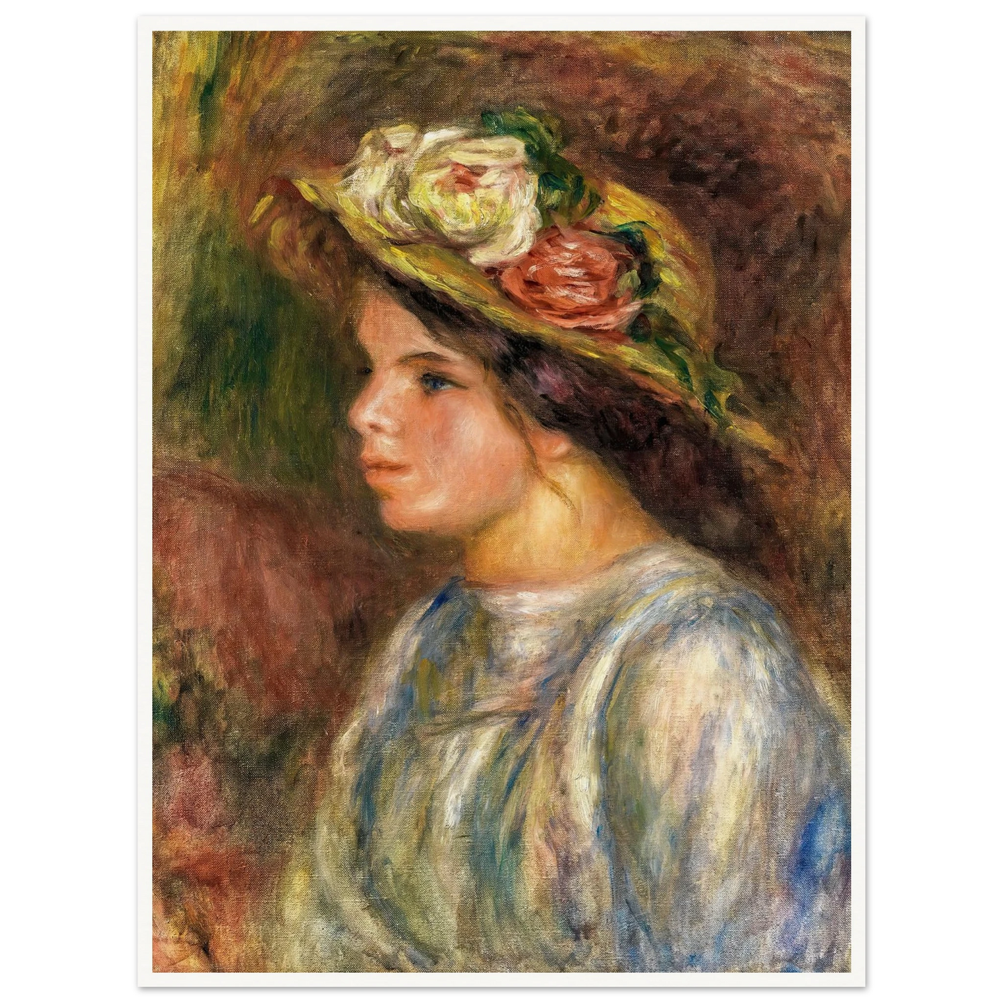 Buste De Femme, Chapeau De Paille Garni (circa 1914) Art Print | Pierre Auguste Renoir - Framed Poster - 30x40 cm / 12x16″ - Black frame