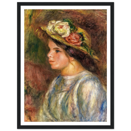 Buste De Femme, Chapeau De Paille Garni (circa 1914) Art Print | Pierre Auguste Renoir - Framed Poster - 30x40 cm / 12x16″ - Black frame