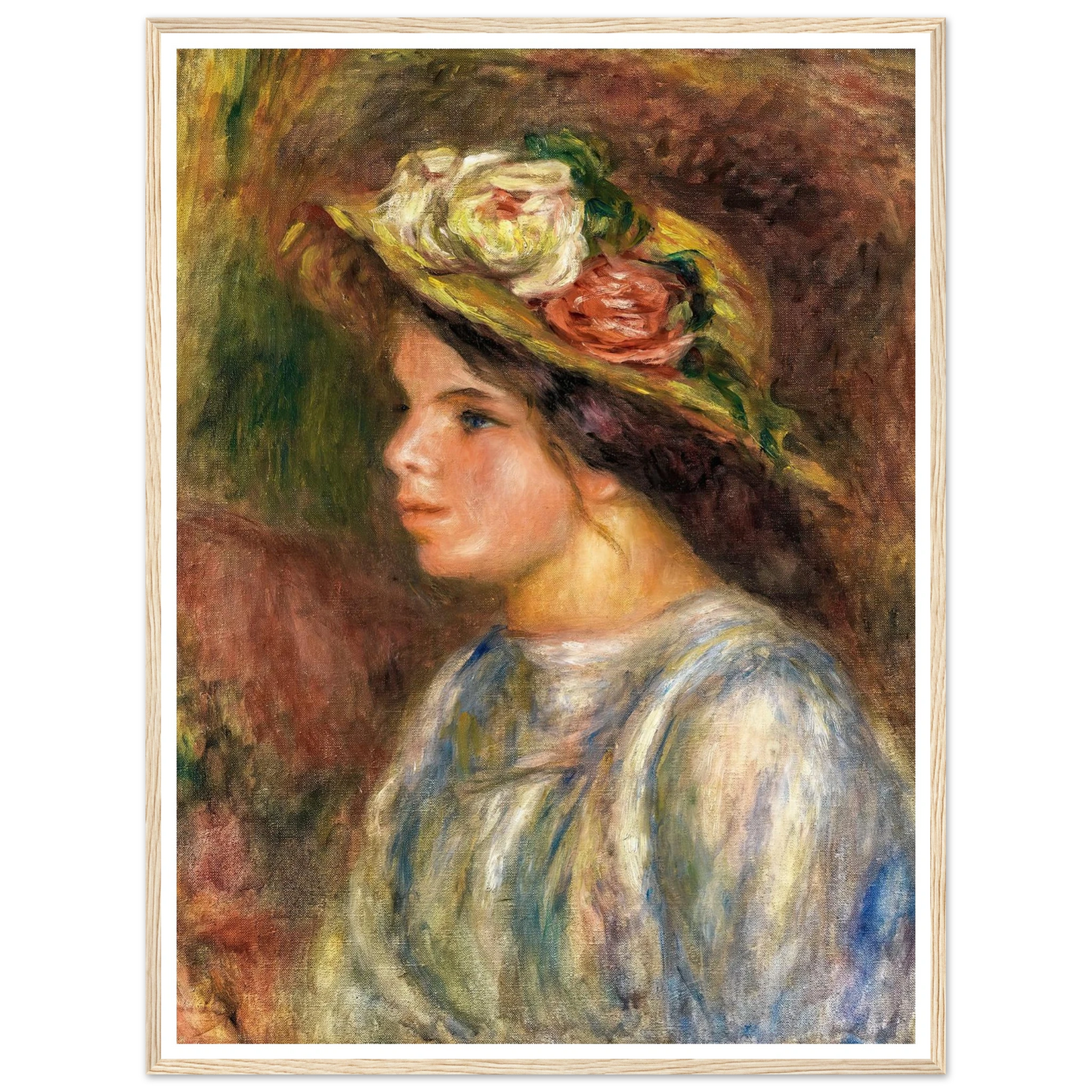 Buste De Femme, Chapeau De Paille Garni (circa 1914) Art Print | Pierre Auguste Renoir - Framed Poster - 30x40 cm / 12x16″ - Black frame