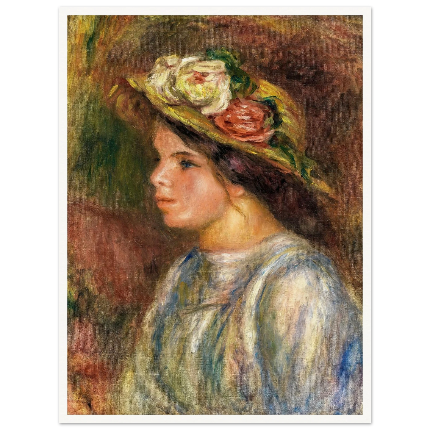 Buste De Femme, Chapeau De Paille Garni (circa 1914) Art Print | Pierre Auguste Renoir - Framed Poster - 30x40 cm / 12x16″ - Black frame