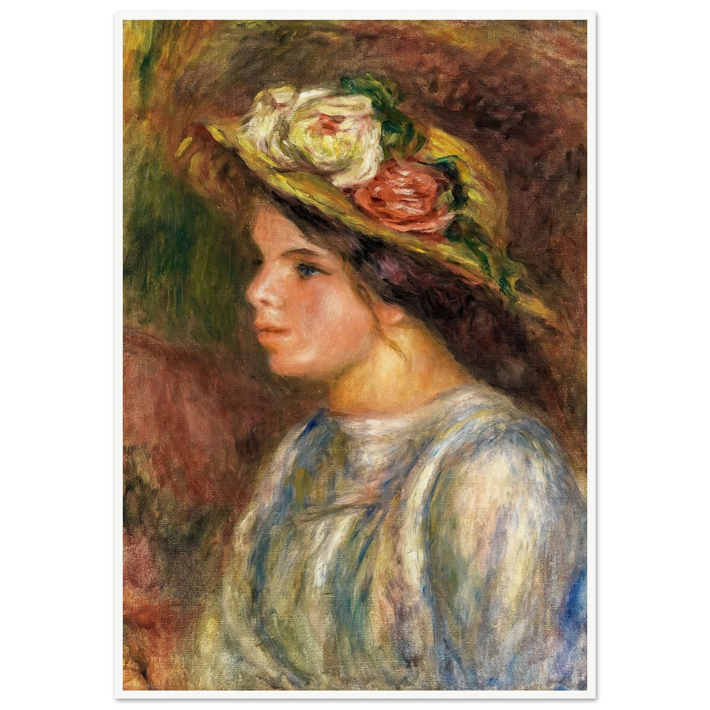 Buste De Femme, Chapeau De Paille Garni (circa 1914) Art Print | Pierre Auguste Renoir - Framed Poster - 30x40 cm / 12x16″ - Black frame