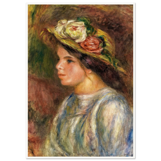 Buste De Femme, Chapeau De Paille Garni (circa 1914) Art Print | Pierre Auguste Renoir - Framed Poster - 30x40 cm / 12x16″ - Black frame
