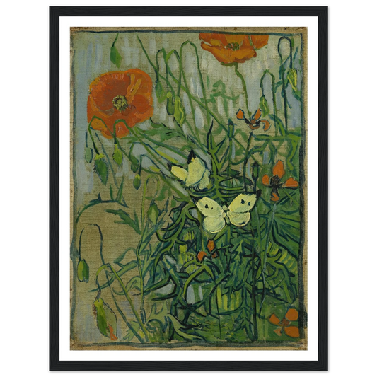 Butterflies and poppies (1890) Art Print | Vincent van Gogh - Framed Poster - 30x40 cm / 12x16″ - Black frame