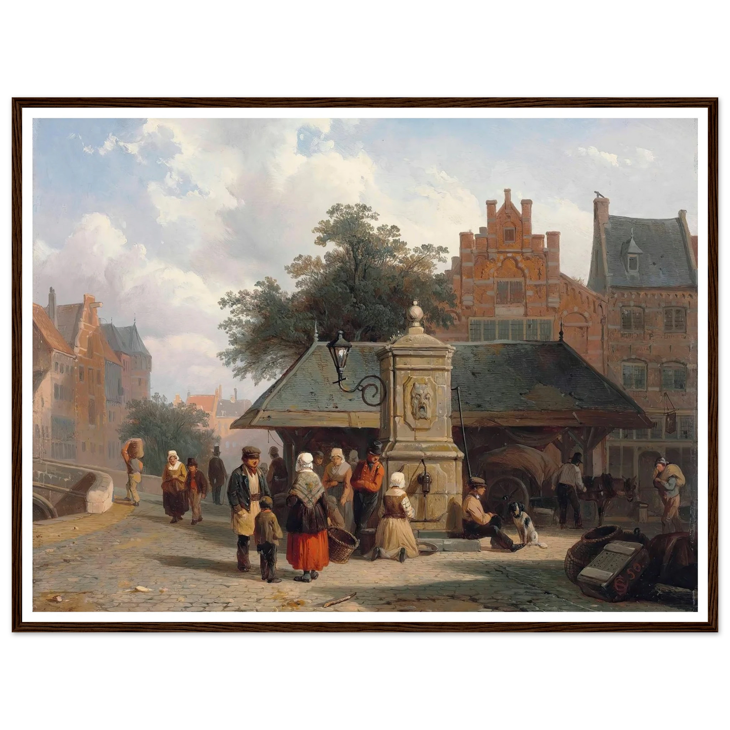 By the well in a Dutch town square (1850) Art Print | Cornelis Springer - Framed Poster - 30x40 cm / 12x16″ - Black frame