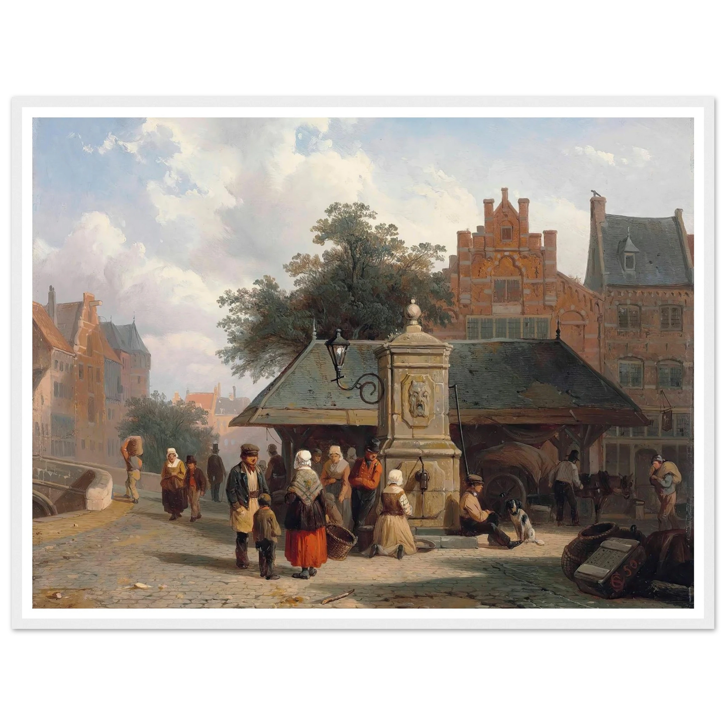 By the well in a Dutch town square (1850) Art Print | Cornelis Springer - Framed Poster - 30x40 cm / 12x16″ - Black frame