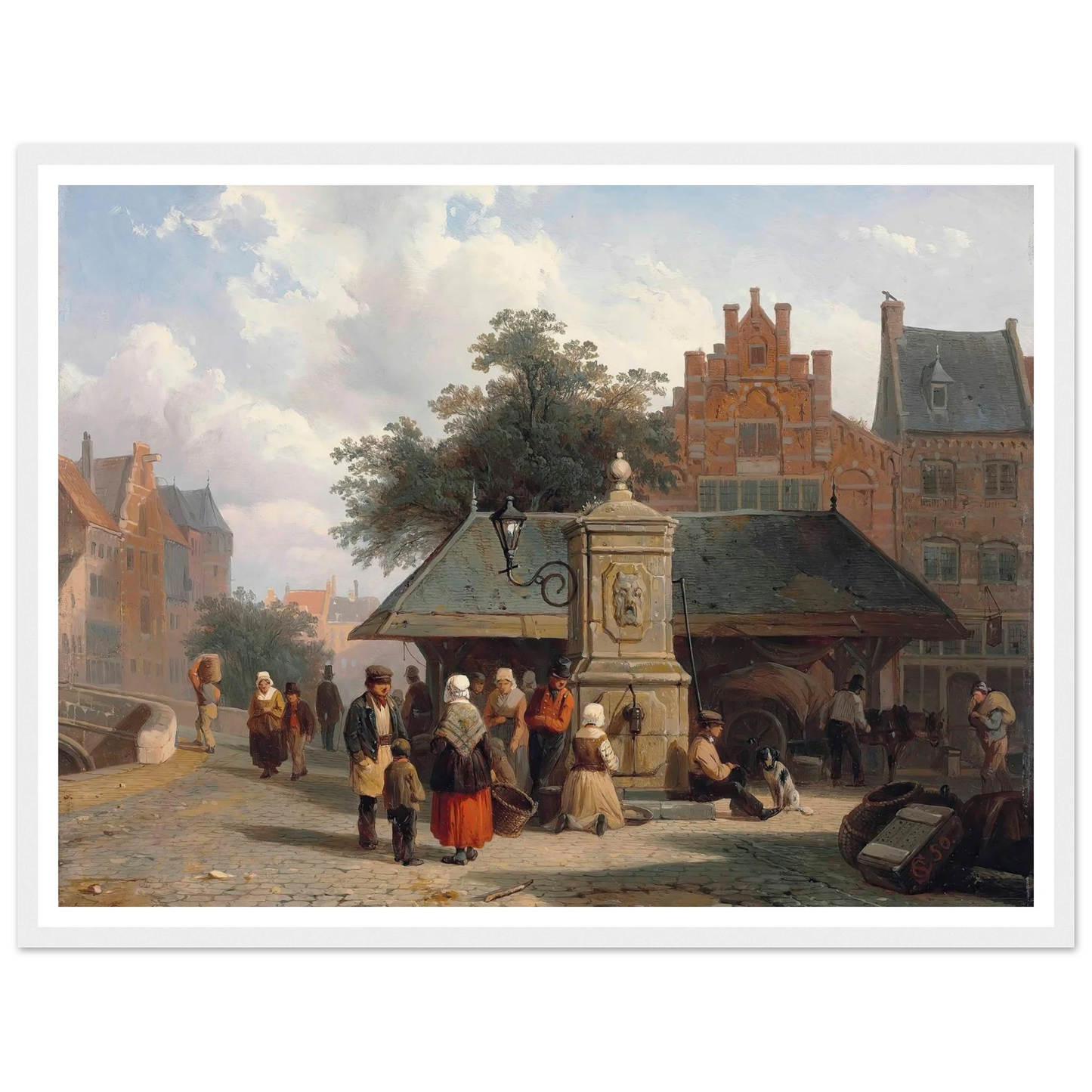 By the well in a Dutch town square (1850) Art Print | Cornelis Springer - Framed Poster - 30x40 cm / 12x16″ - Black frame