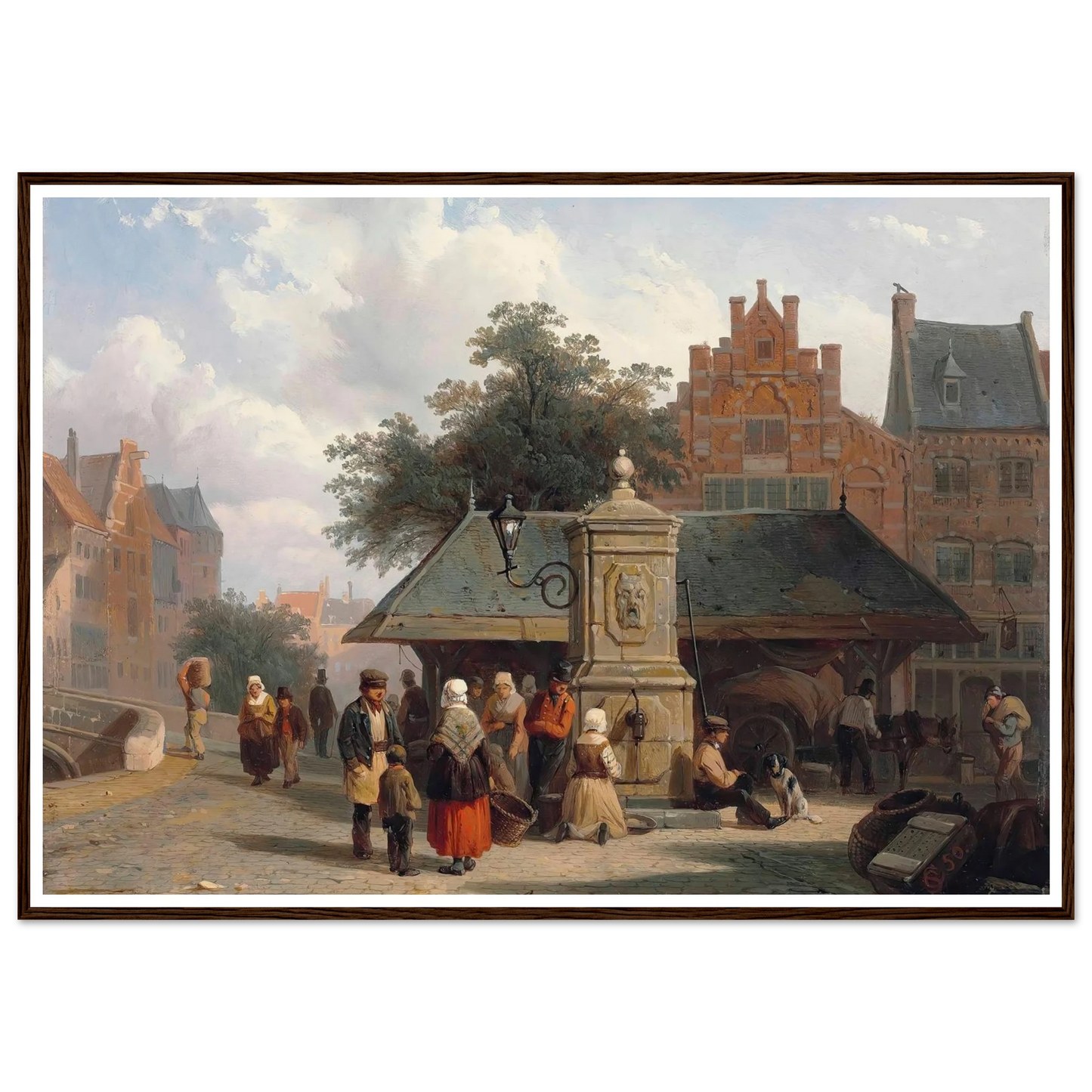 By the well in a Dutch town square (1850) Art Print | Cornelis Springer - Framed Poster - 30x40 cm / 12x16″ - Black frame