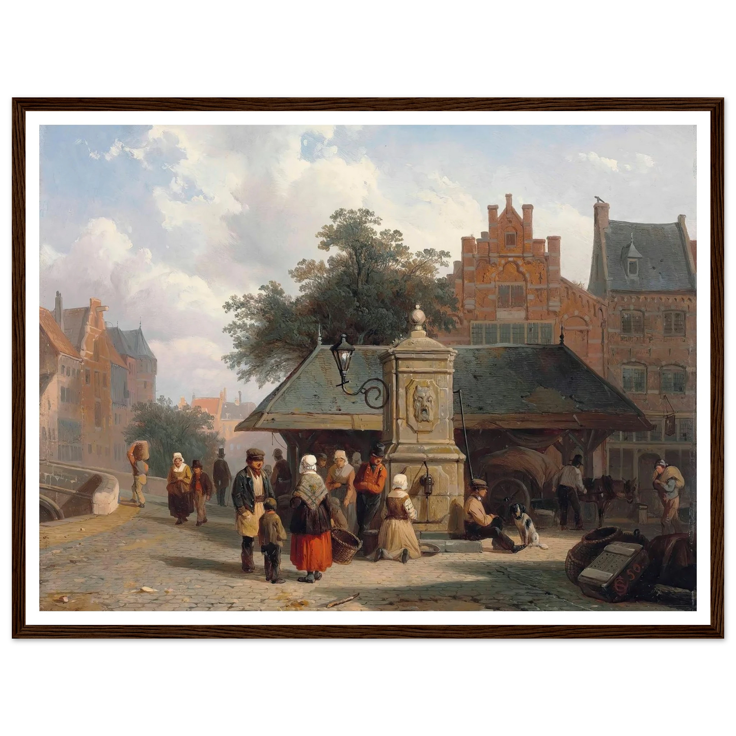 By the well in a Dutch town square (1850) Art Print | Cornelis Springer - Framed Poster - 30x40 cm / 12x16″ - Black frame