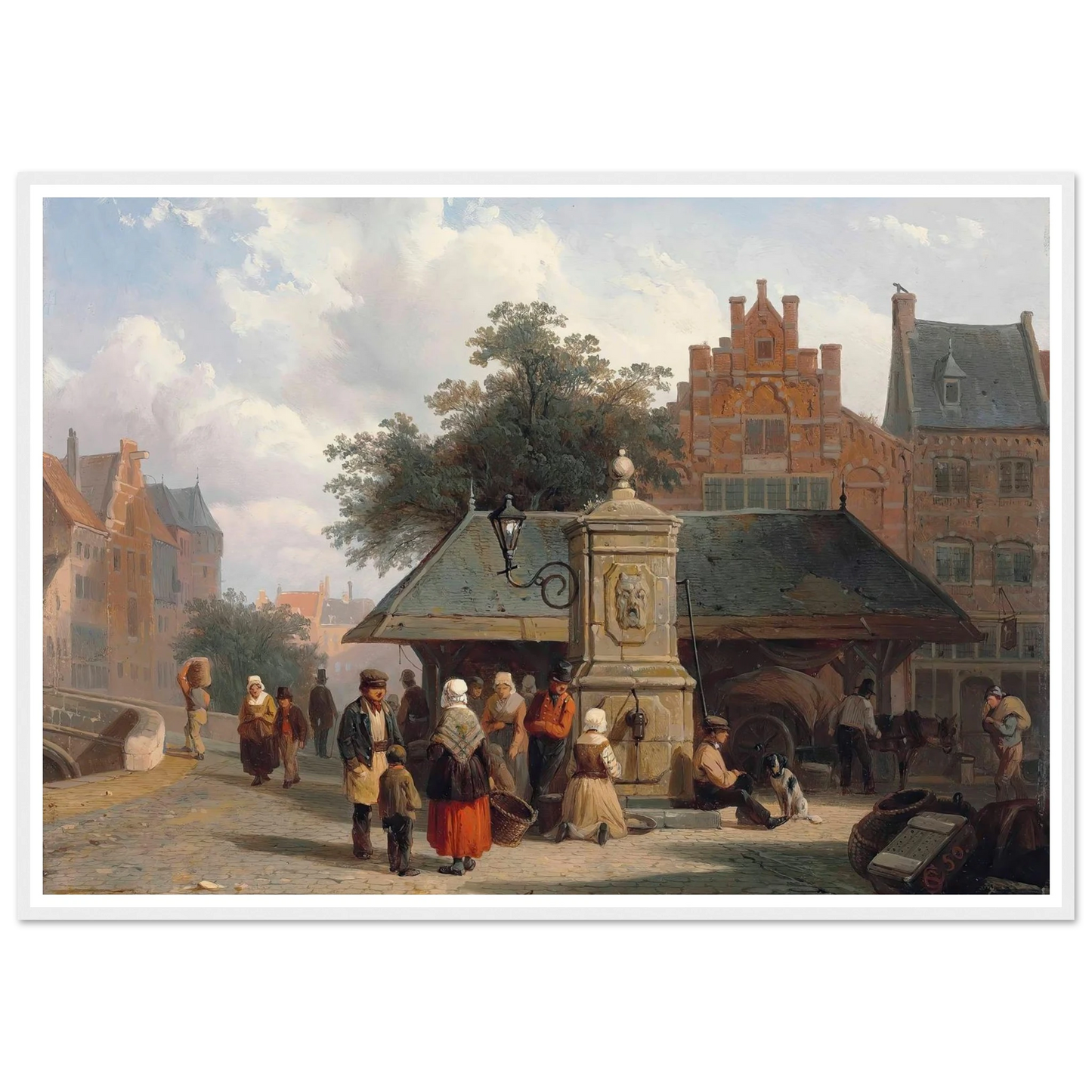 By the well in a Dutch town square (1850) Art Print | Cornelis Springer - Framed Poster - 30x40 cm / 12x16″ - Black frame