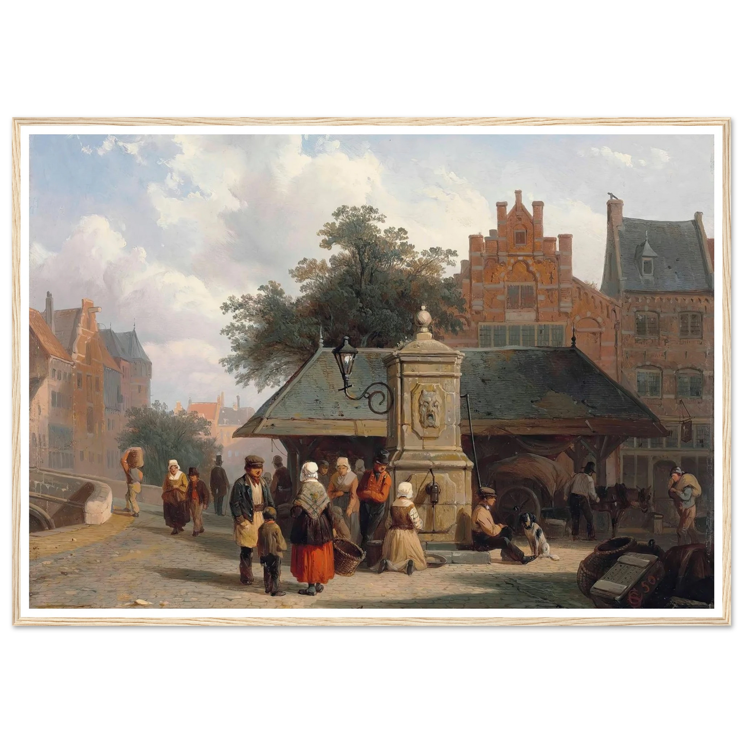 By the well in a Dutch town square (1850) Art Print | Cornelis Springer - Framed Poster - 30x40 cm / 12x16″ - Black frame