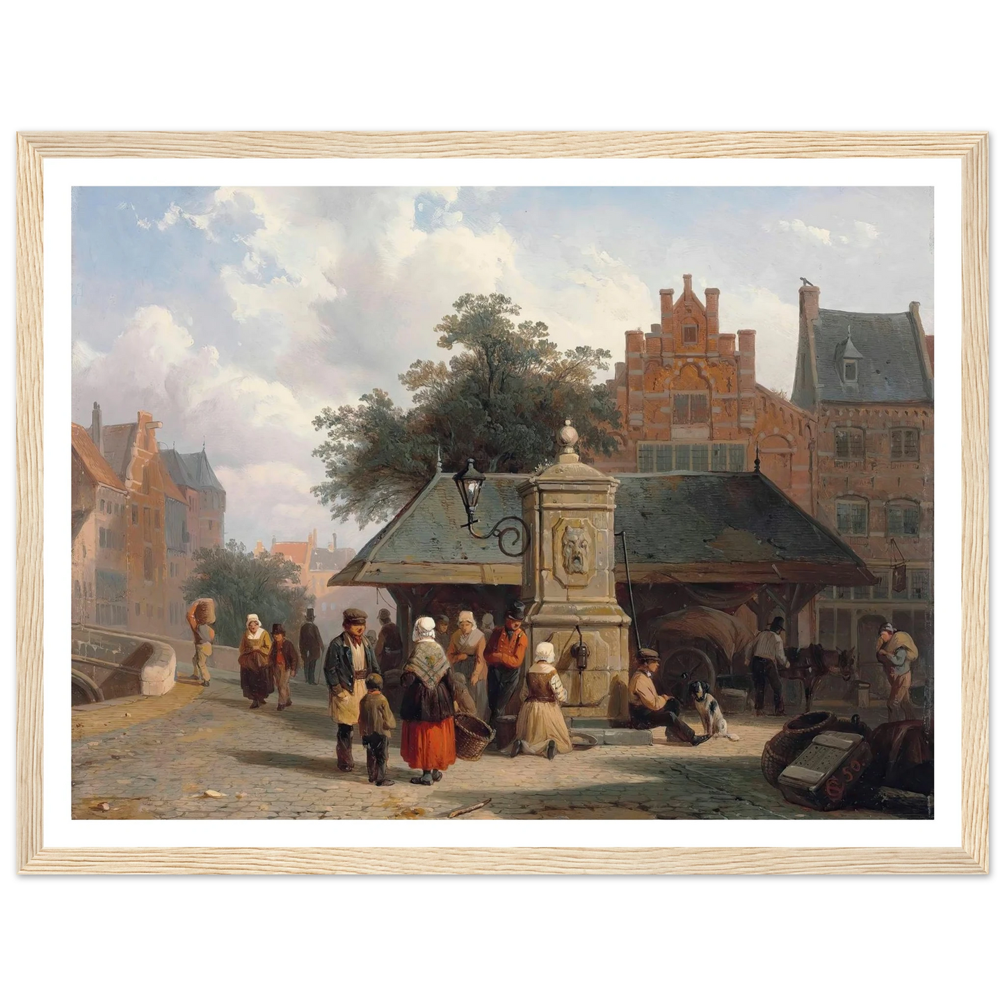 By the well in a Dutch town square (1850) Art Print | Cornelis Springer - Framed Poster - 30x40 cm / 12x16″ - Black frame