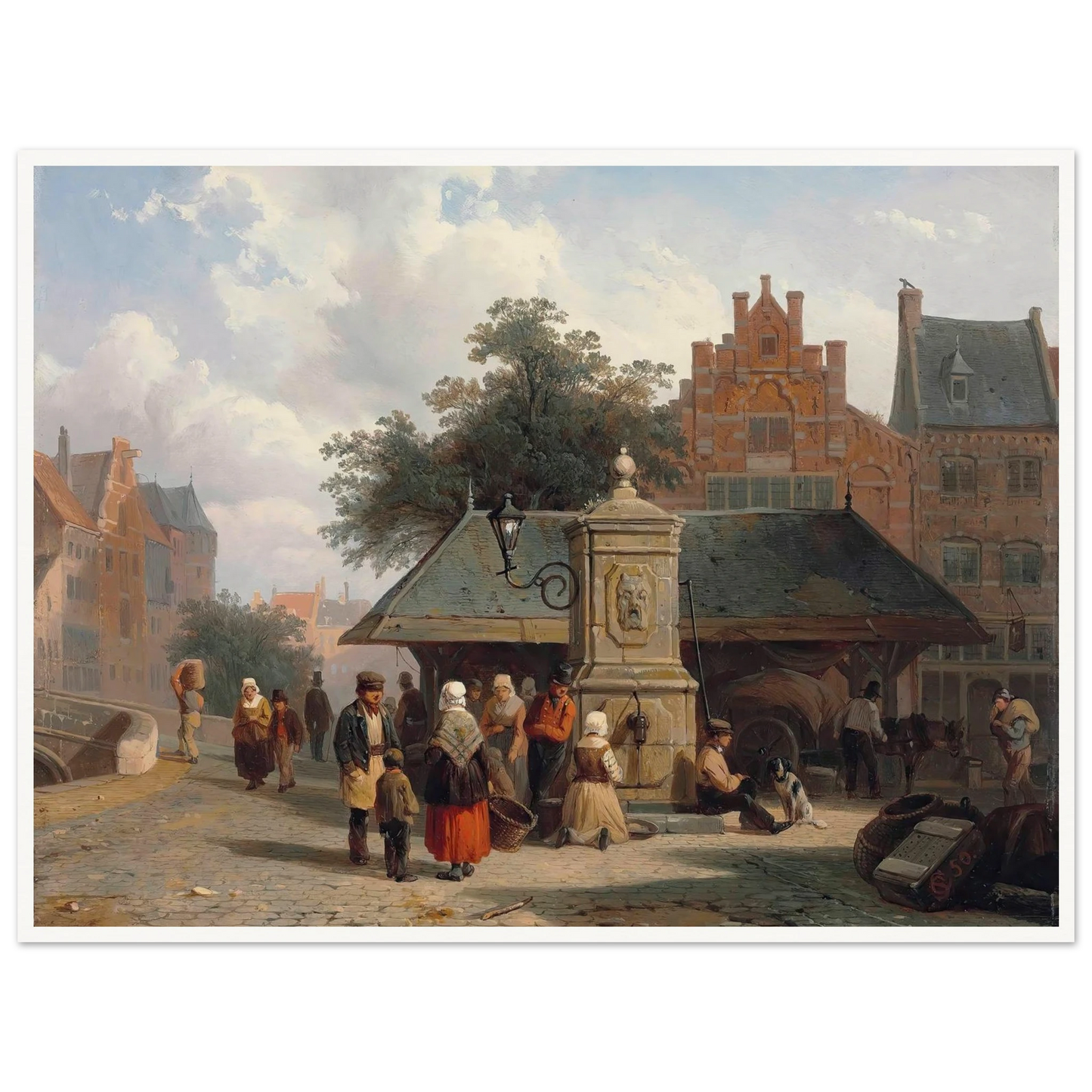 By the well in a Dutch town square (1850) Art Print | Cornelis Springer - Framed Poster - 30x40 cm / 12x16″ - Black frame