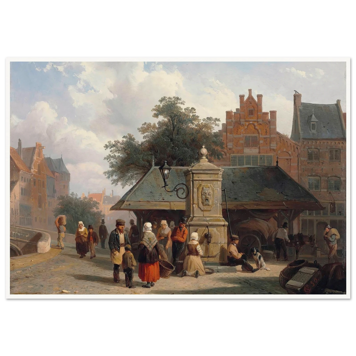 By the well in a Dutch town square (1850) Art Print | Cornelis Springer - Framed Poster - 30x40 cm / 12x16″ - Black frame