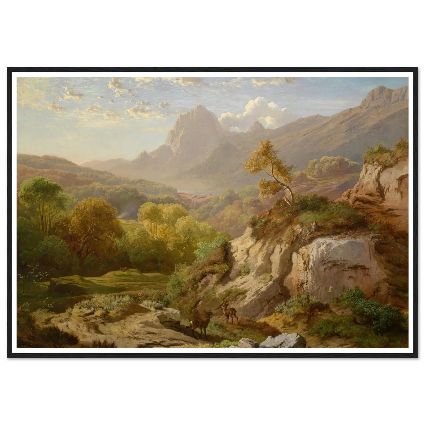Rotwild in einer weiten Gebirgslandschaft Art Print | Albert Zimmermann-Quipham Collections