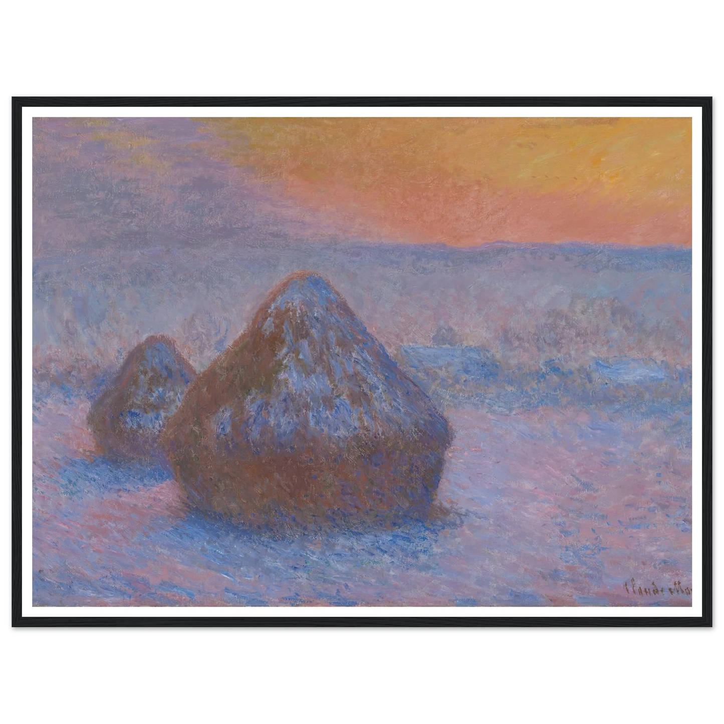Stacks of Wheat (Sunset, Snow Effect) (1890-91) Art Print | Claude Monet-Quipham Collections