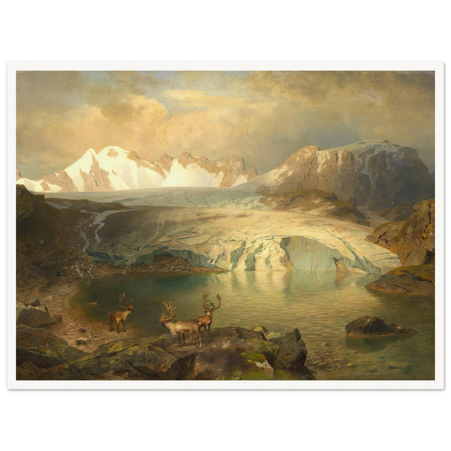 Fjordlandschaft mit Gletscher und Rentieren (1896) Art Print | August Wilhelm Leu-Quipham Collections
