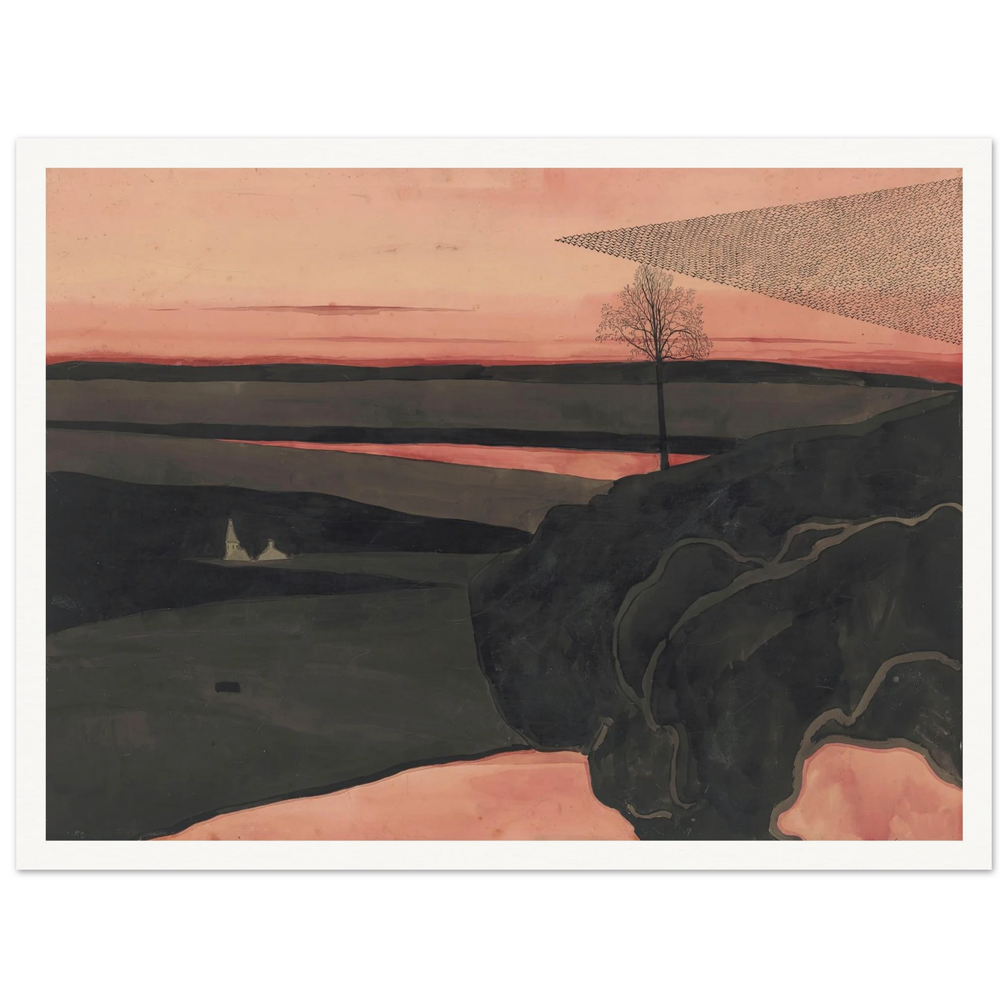 Landscape under a Red Evening Glow with Migratory Birds (1919) Art Print | Leon Spilliaert-Quipham Collections