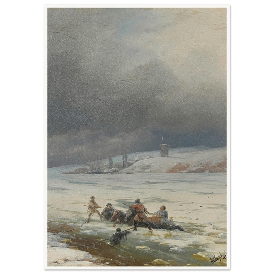 Hauling a Horse and Cart out of the Ice (1876) Art Print | Ivan Konstantinovich Aivazovsky-Quipham Collections