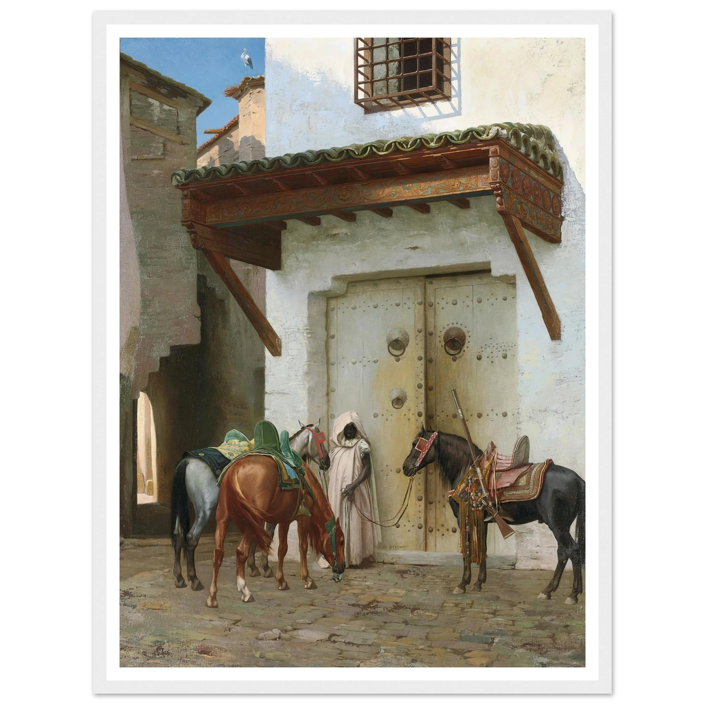 Chevaux tenus par un esclave (La Halte) (1875) Art Print | Jean Leon Gerome-Quipham Collections