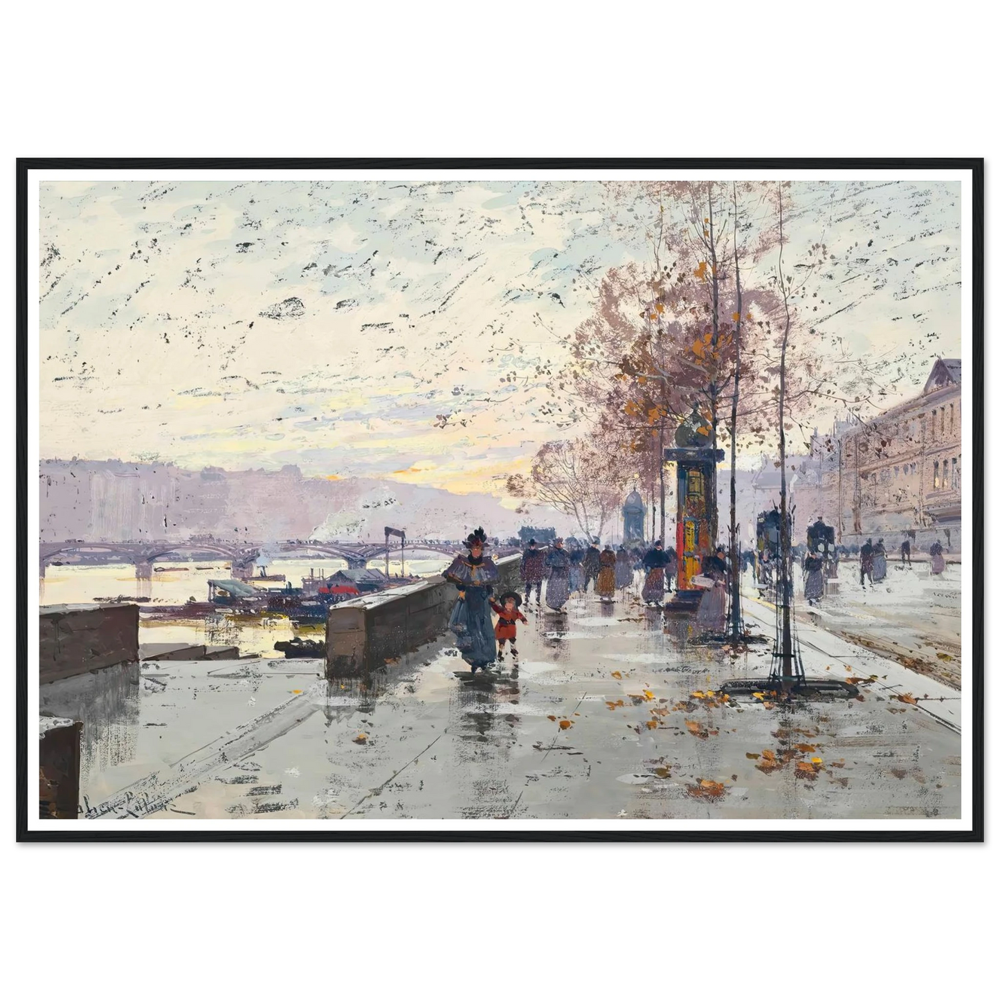 Figures at the Quai de Louvre, Paris Art Print | Eugene Galien Laloue-Quipham Collections