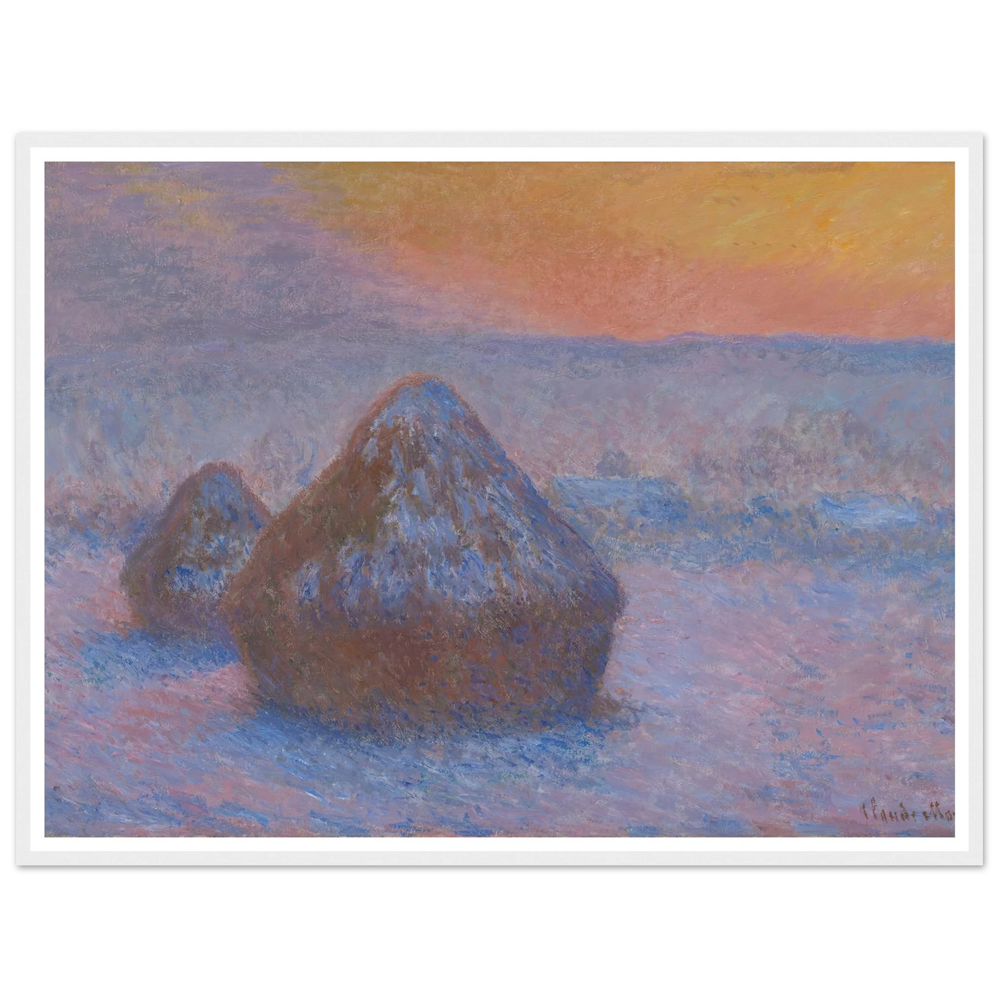 Stacks of Wheat (Sunset, Snow Effect) (1890-91) Art Print | Claude Monet-Quipham Collections