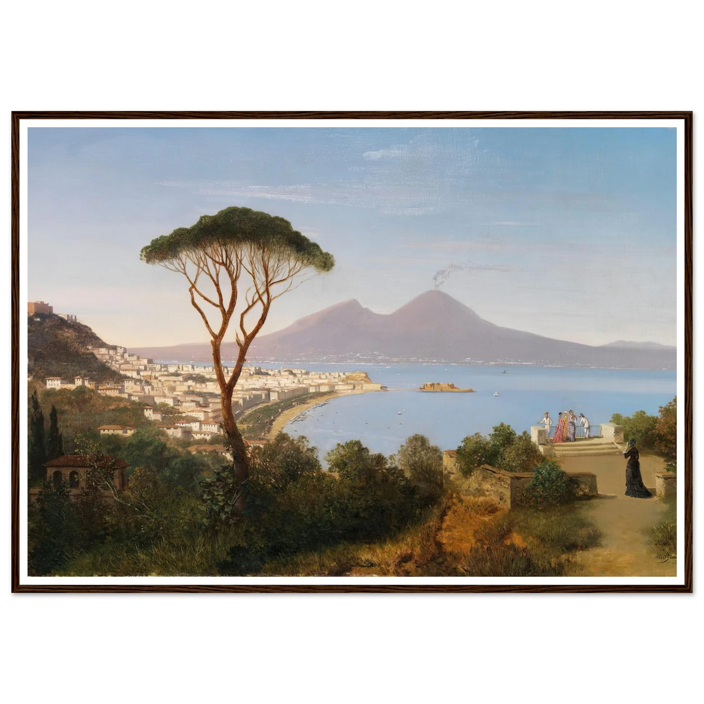 Blick vom Posillipo auf die weite Bucht von Neapel mit rauchendem Vesuv (Ca. 1850) Art Print | Albert Zimmermann-Quipham Collections