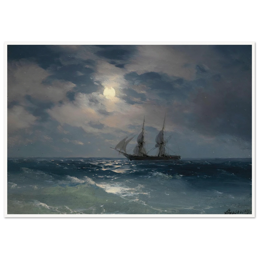 The Brig Mercury In Moonlight (1874) Art Print | Ivan Konstantinovich Aivazovsky-Quipham Collections