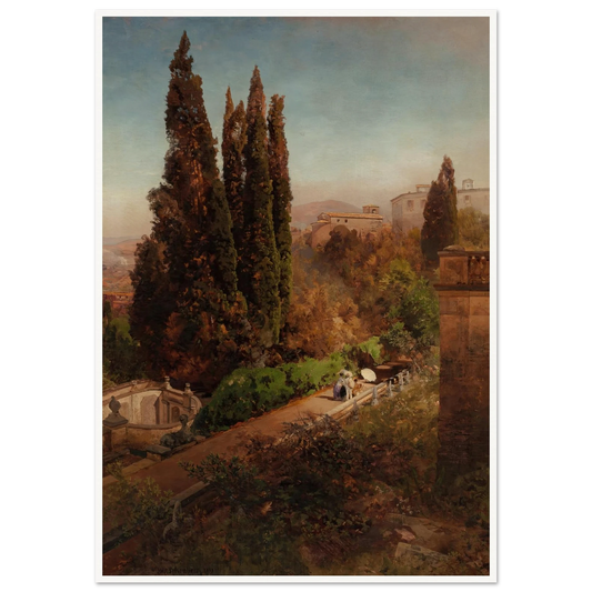 View from high in the gardens of Villa Torlonia, Frascati, Rome (1881) Art Print | Oswald Achenbach-Quipham Collections