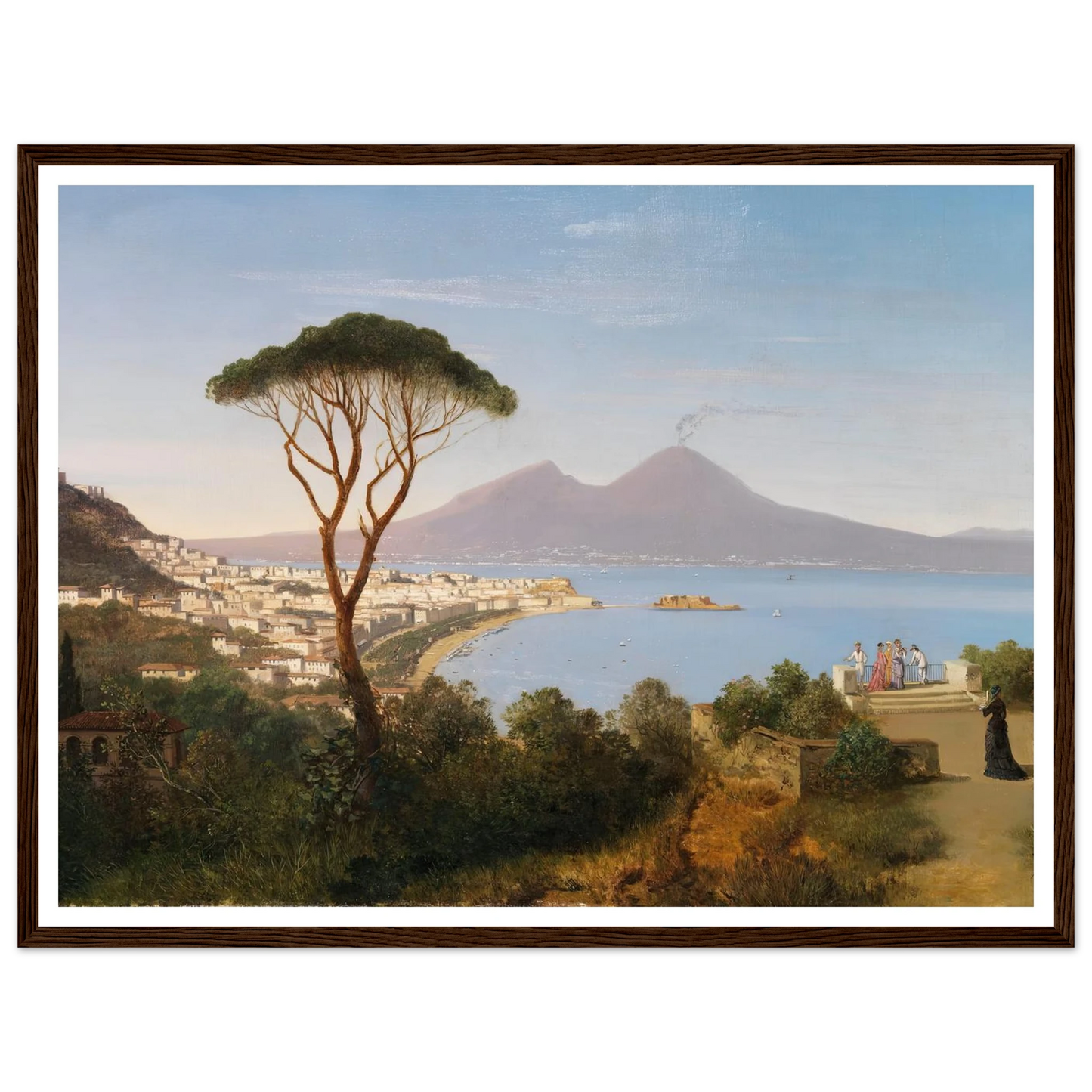 Blick vom Posillipo auf die weite Bucht von Neapel mit rauchendem Vesuv (Ca. 1850) Art Print | Albert Zimmermann-Quipham Collections