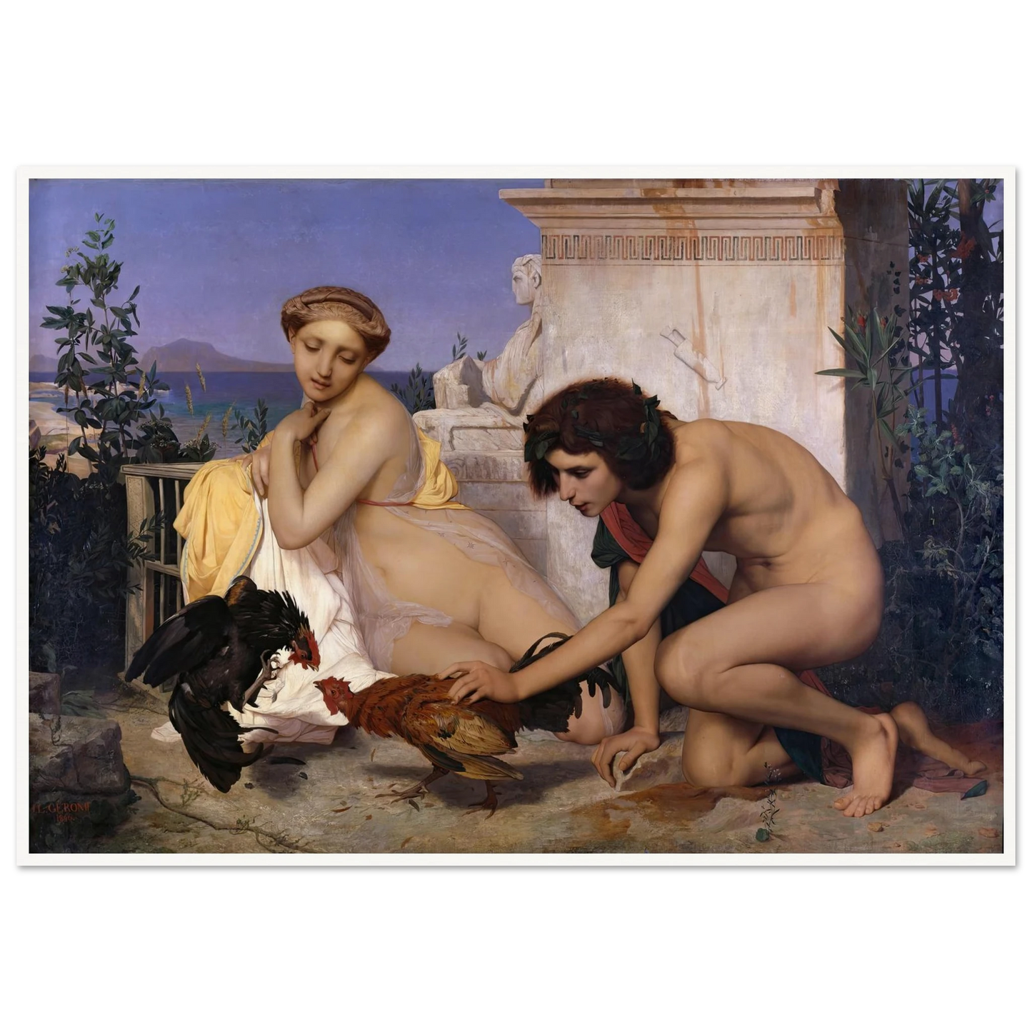Young Greeks Attending a Cock Fight (1846) Art Print | Jean Leon Gerome-Quipham Collections