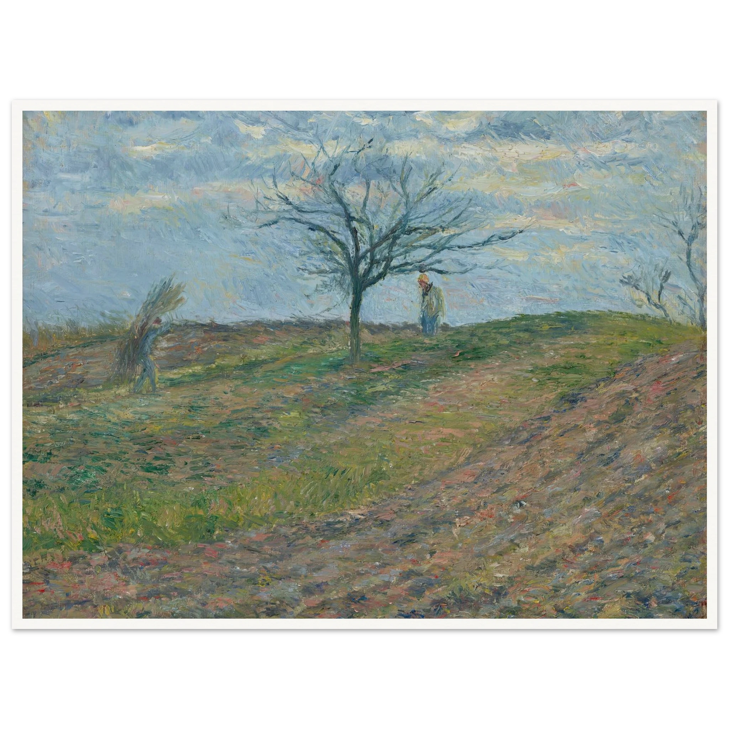 Terre labourée en hiver, avec un homme portant un fagot (1877) Art Print | Camille Pissarro-Quipham Collections