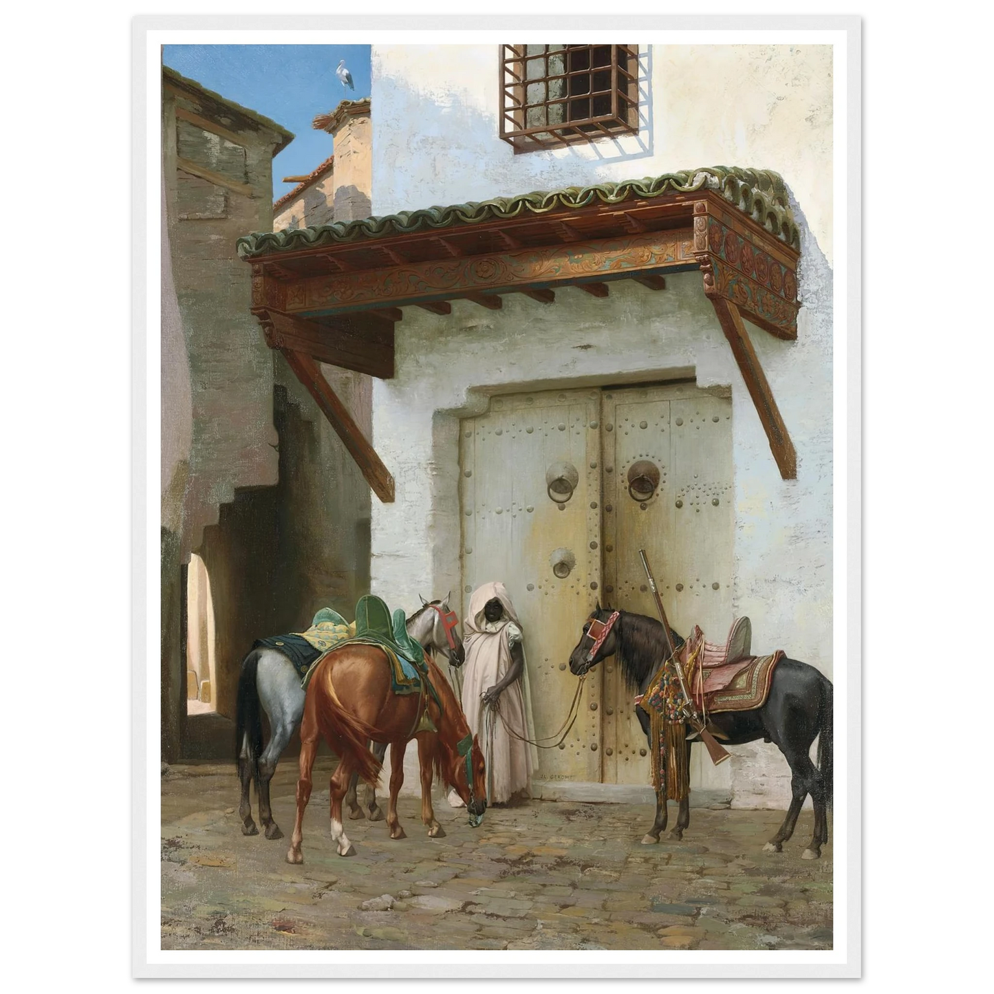 Chevaux tenus par un esclave (La Halte) (1875) Art Print | Jean Leon Gerome-Quipham Collections