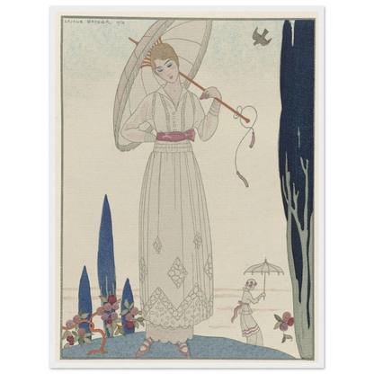 Le cyprès et la rose ; Robe d’été de Doeuillet (1914) Art Print | George Barbier-Quipham Collections