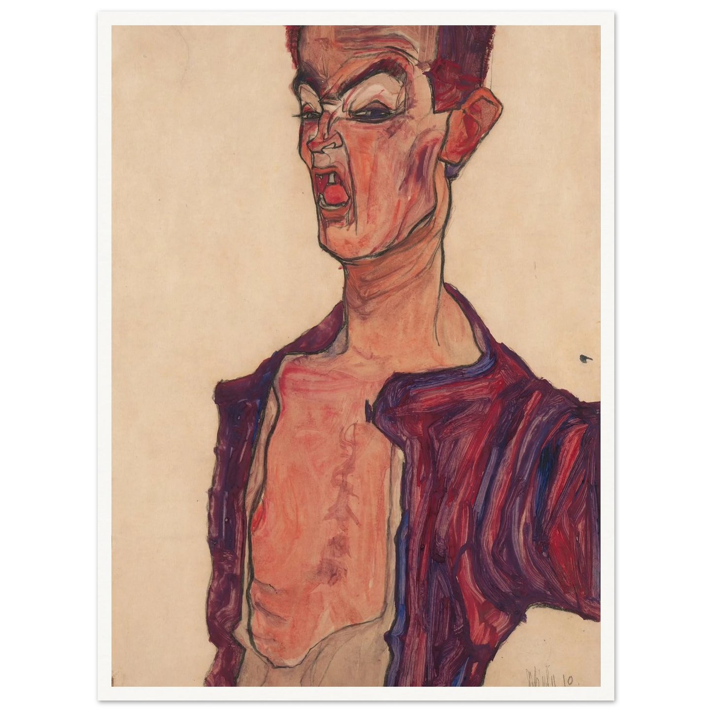 Self-Portrait, Grimacing (1910) Art Print | Egon Schiele-Quipham Collections