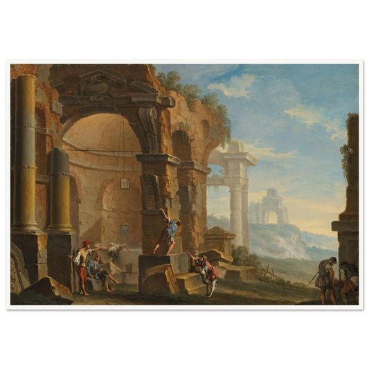 A capriccio with figures conversing by classical ruins Art Print | Sebastiano Ricci-Quipham Collections