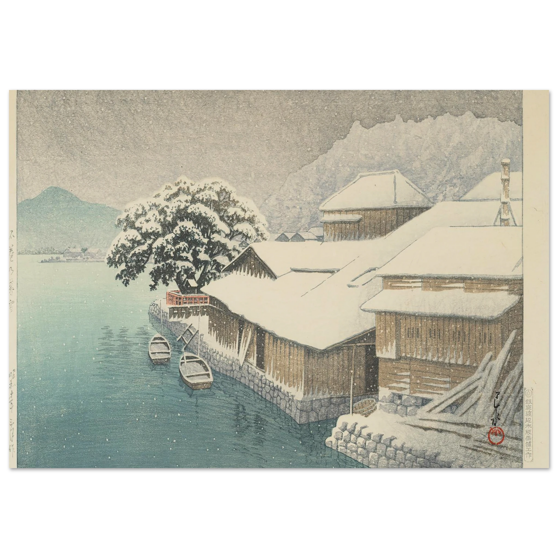 Ishinomaki no bosetsu (Evening Snow at Ishinomaki) (1935) Art Print | Kawase Hasui-Quipham Collections