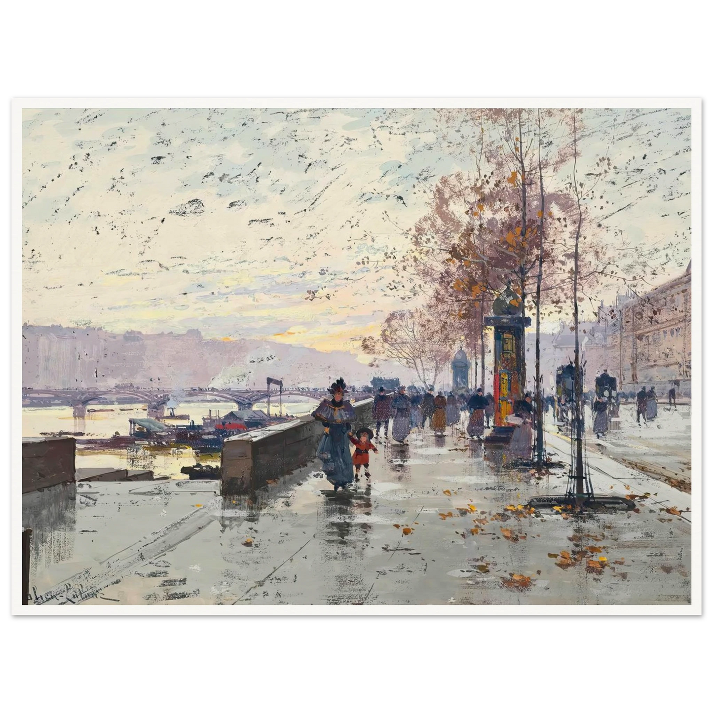 Figures at the Quai de Louvre, Paris Art Print | Eugene Galien Laloue-Quipham Collections