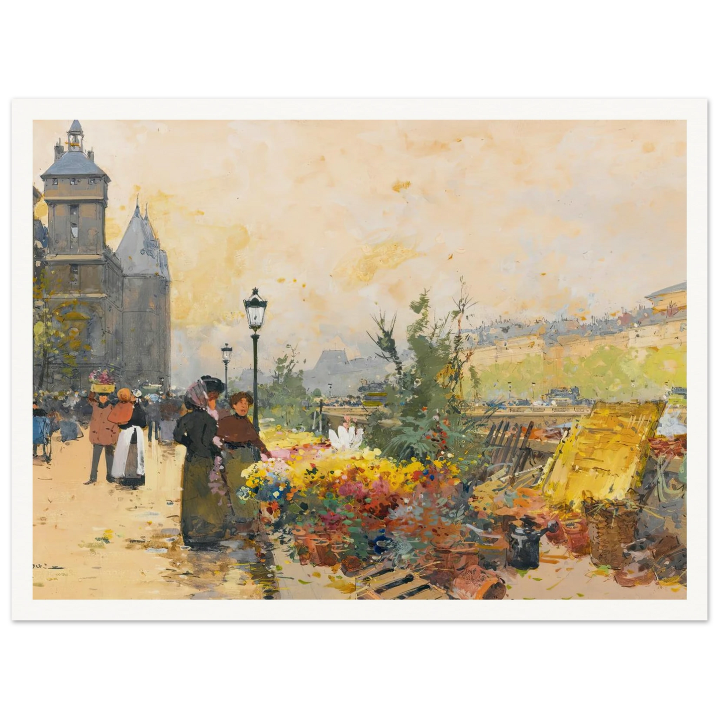Le Marché Des Fleurs À La Cité Art Print | Eugene Galien Laloue-Quipham Collections