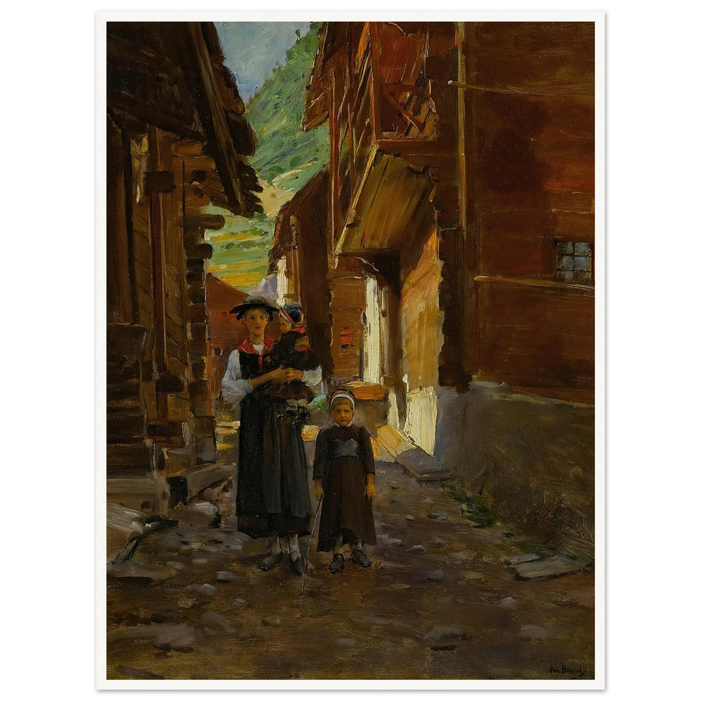 Jeune Femme Et Enfants Dans Un Paysage De Montagne Art Print | Jean Beraud-Quipham Collections