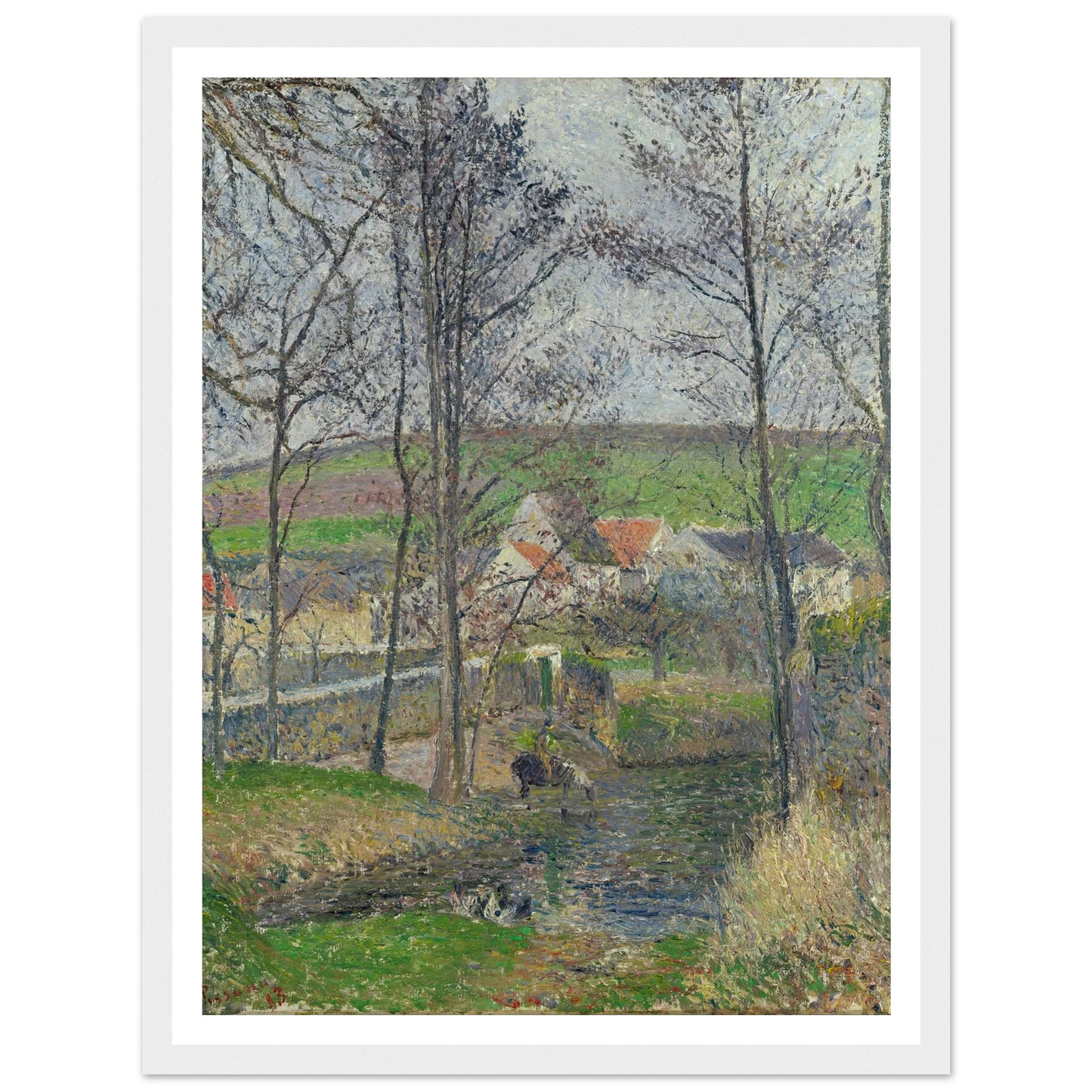 The banks of the Viosne at Osny in grey weather, winter Art Print | Camille Pissarro-Quipham Collections