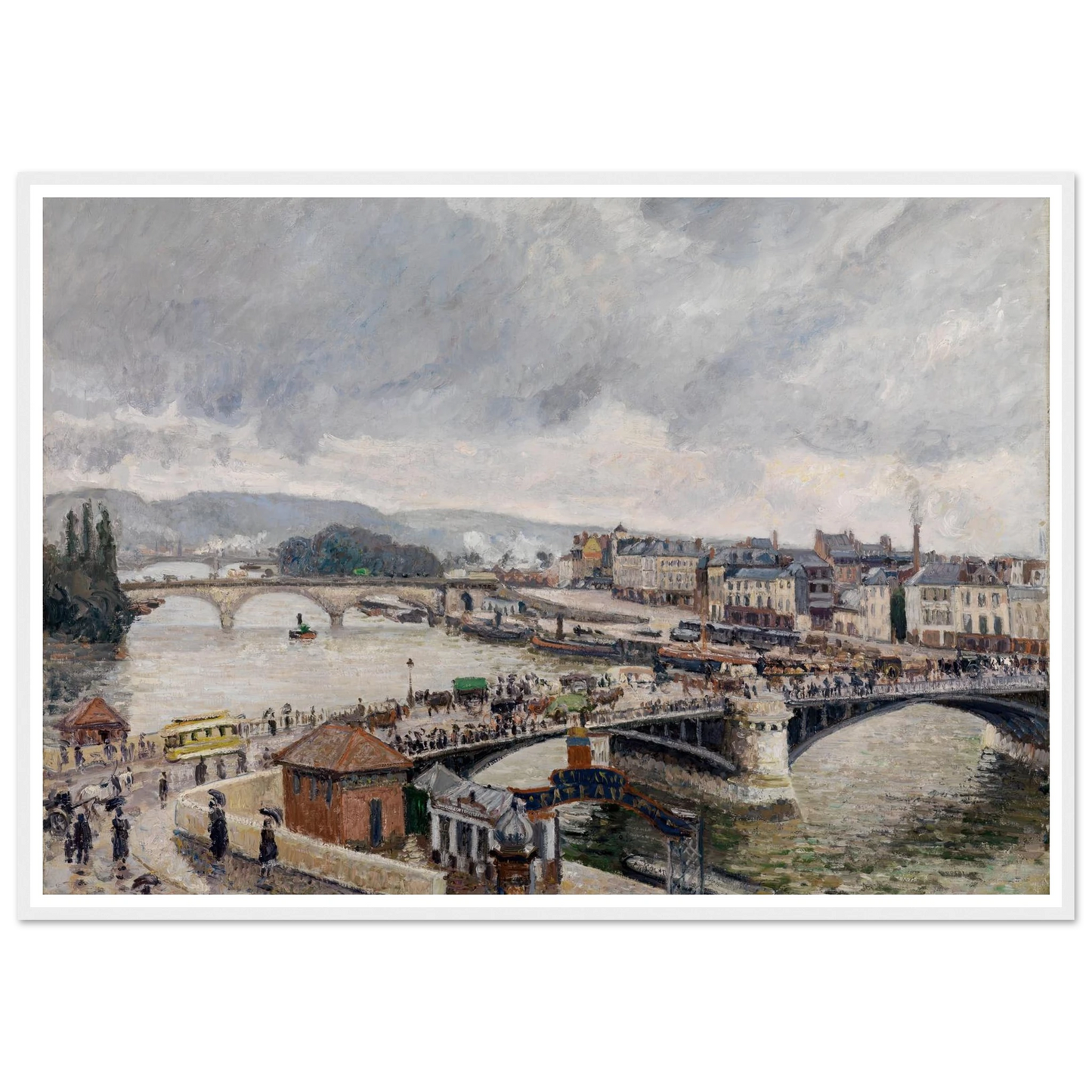 Blick auf die Grosse Brücke zu Rouen bei Regenstimmung (1896) Art Print | Camille Pissarro-Quipham Collections