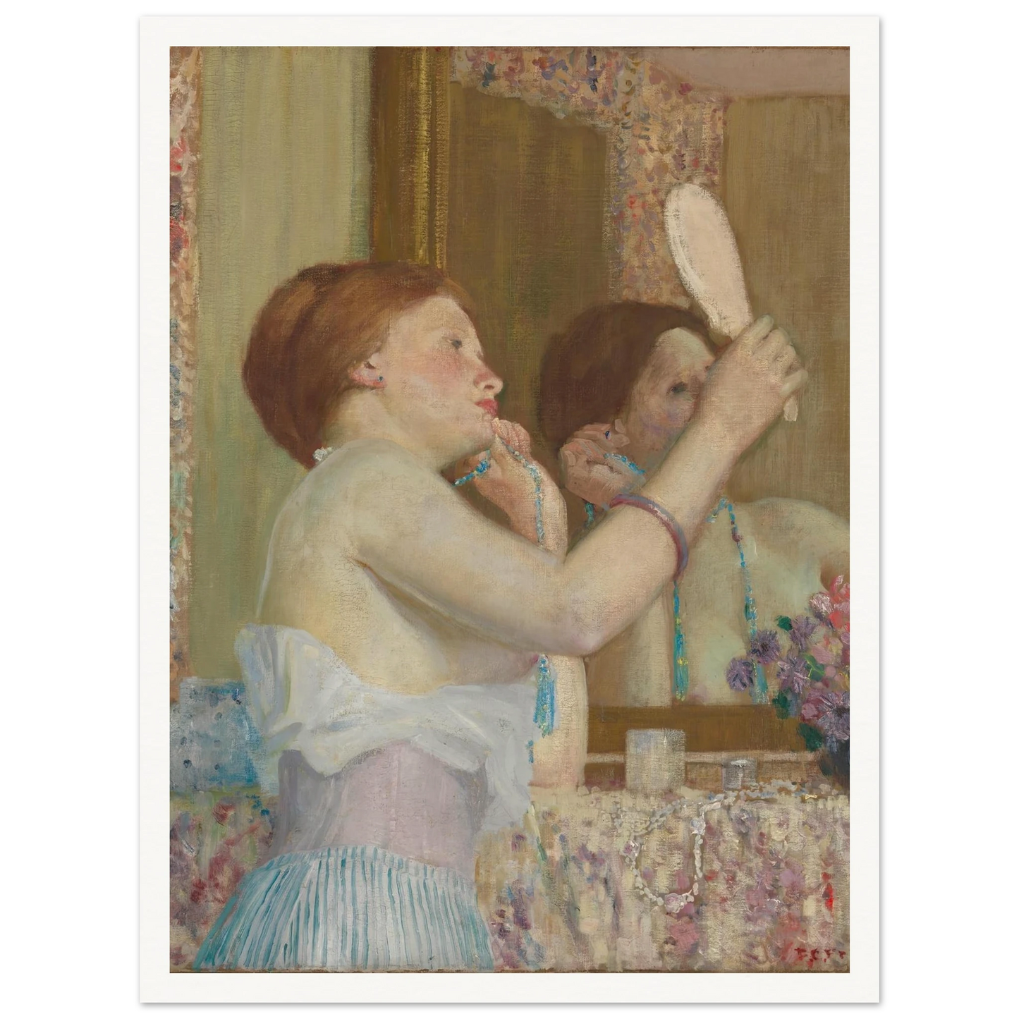Woman with a Mirror (Femme qui se mire) (1911) Art Print | Frederick Carl Frieseke-Quipham Collections