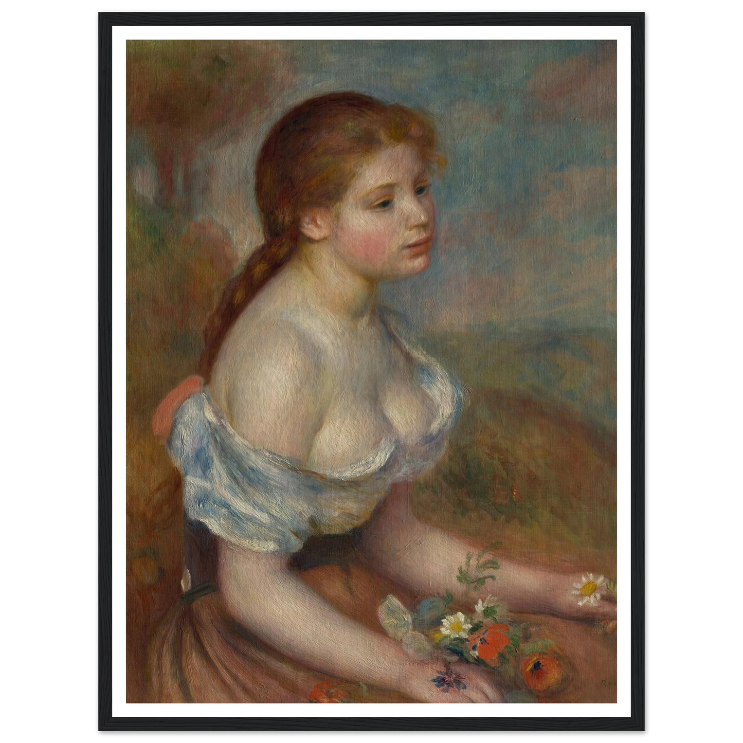 A Young Girl with Daisies (1889) Art Print | Pierre Auguste Renoir-Quipham Collections