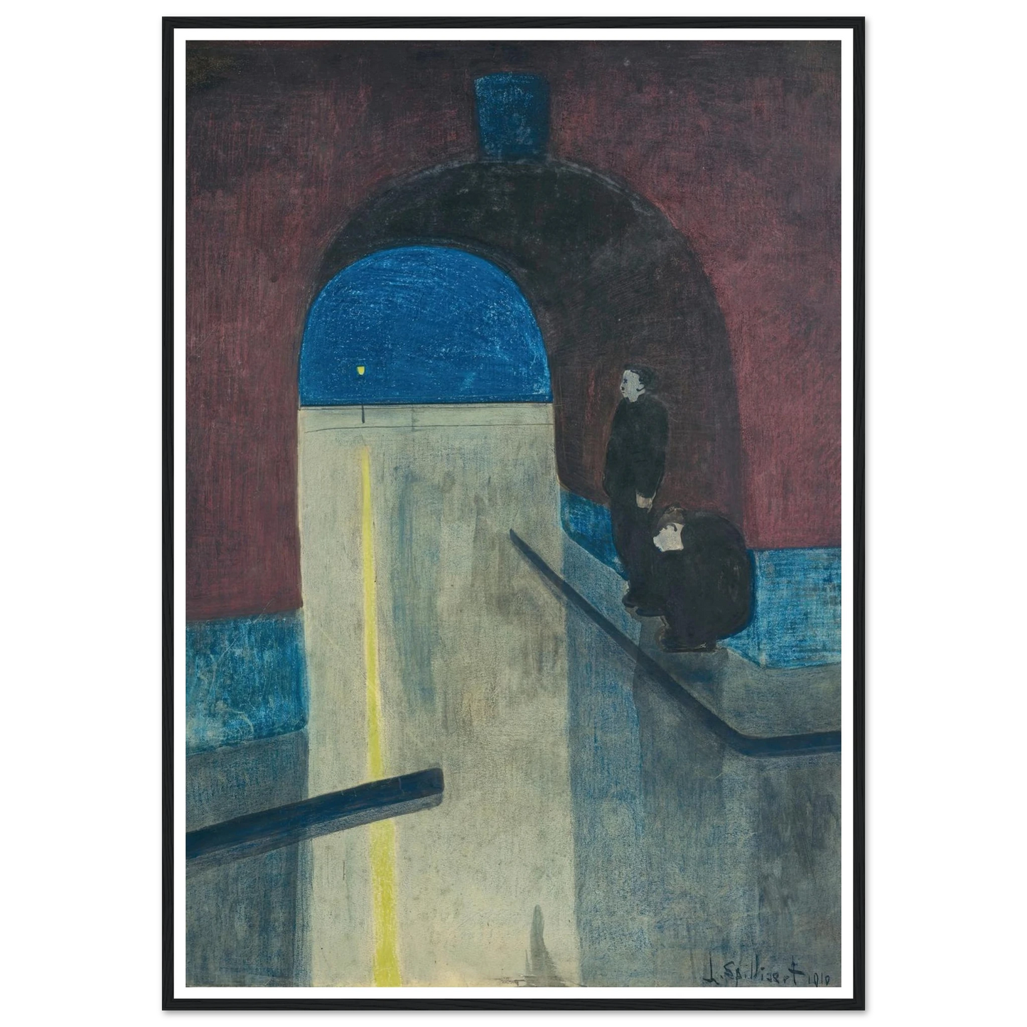 Un homme et une femme s’abritant sous une voute des Drie Gapers, Ostende (1910) Art Print | Leon Spilliaert-Quipham Collections
