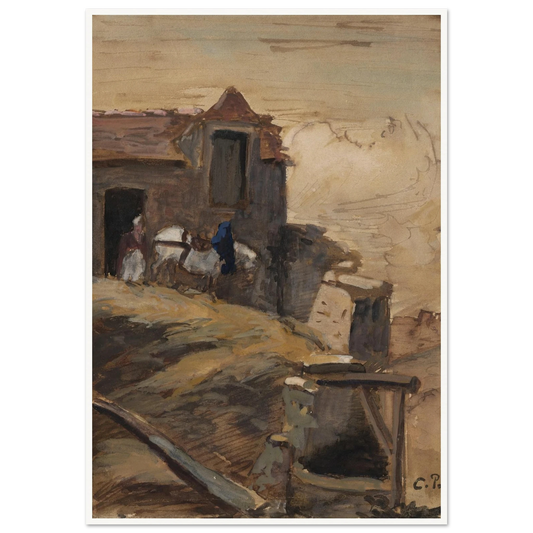 Cheval blanc devant une ferme (circa 1861-64) Art Print | Camille Pissarro-Quipham Collections