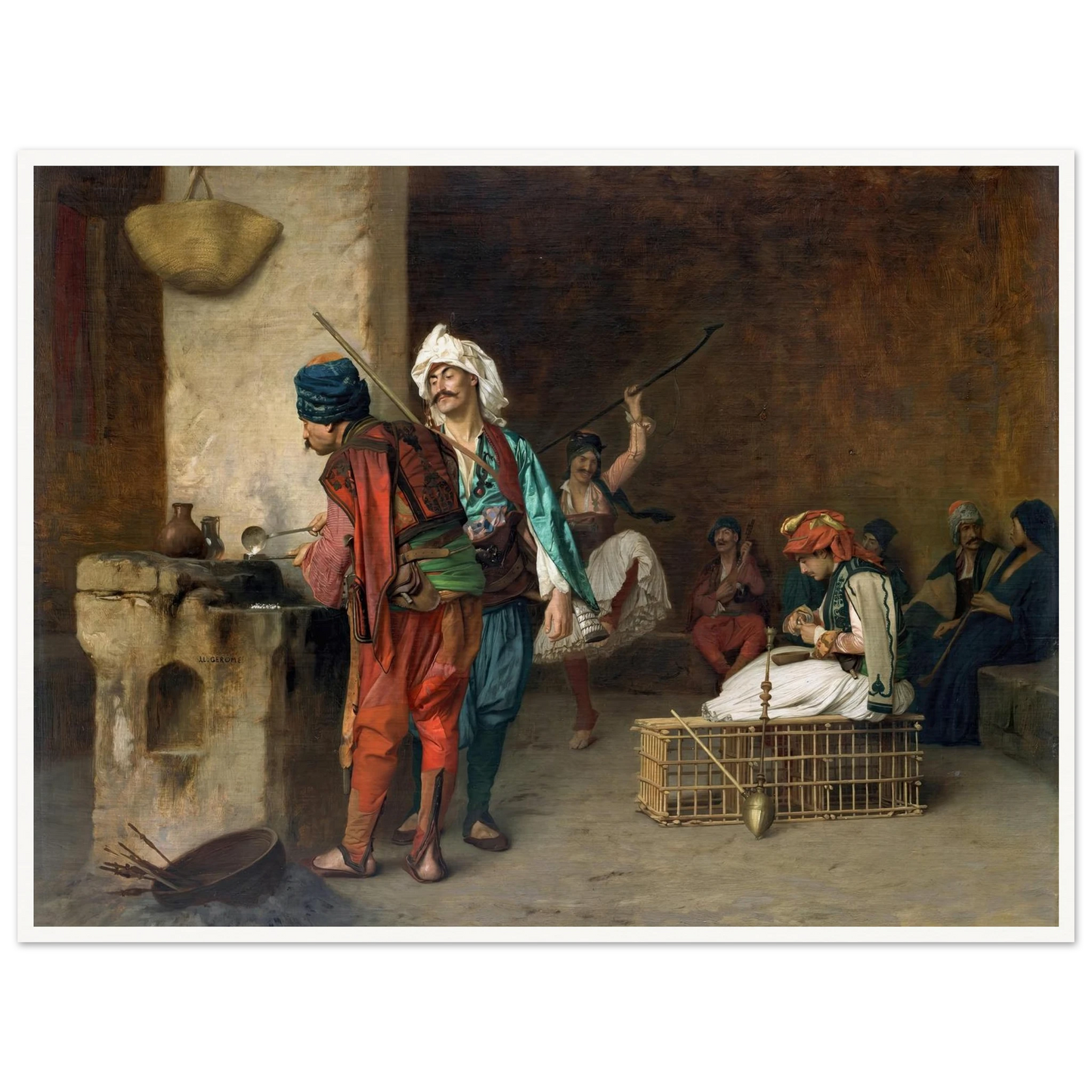 Cafe House-Cairo (Casting Bullets) (1884 or earlier) Art Print | Jean Leon Gerome - Framed Poster - 30x40 cm / 12x16″ - Black frame